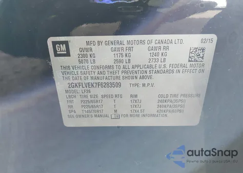 2015 GMC Terrain Sle-1 from USA, damaged, VIN 2GKFLVEK7F6283509